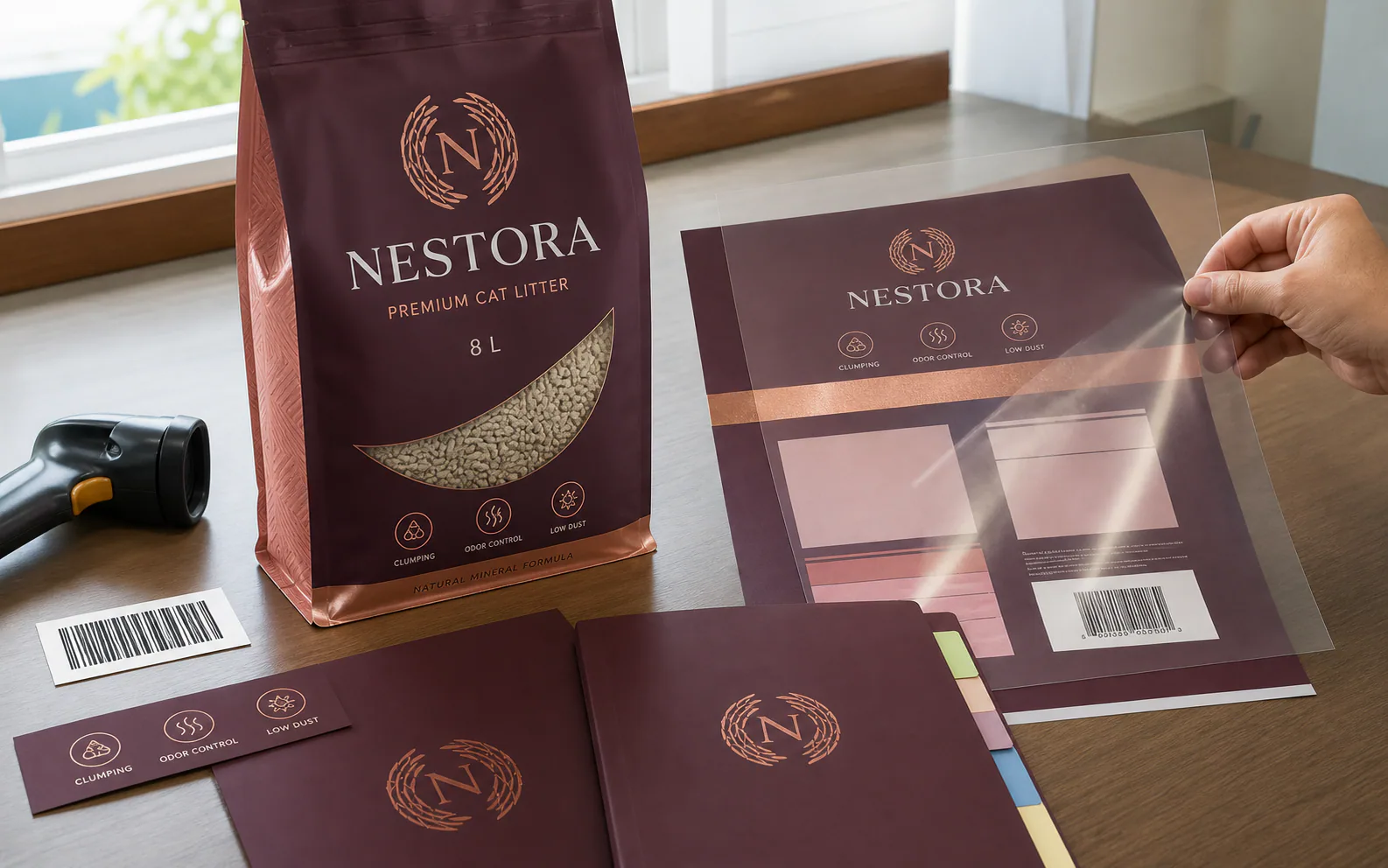 NESTORA cat litter artwork, barcode, and labeling review