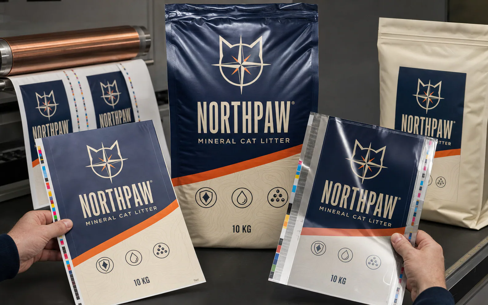 NORTHPAW digital, gravure, and stock-pouch packaging proofs under print approval