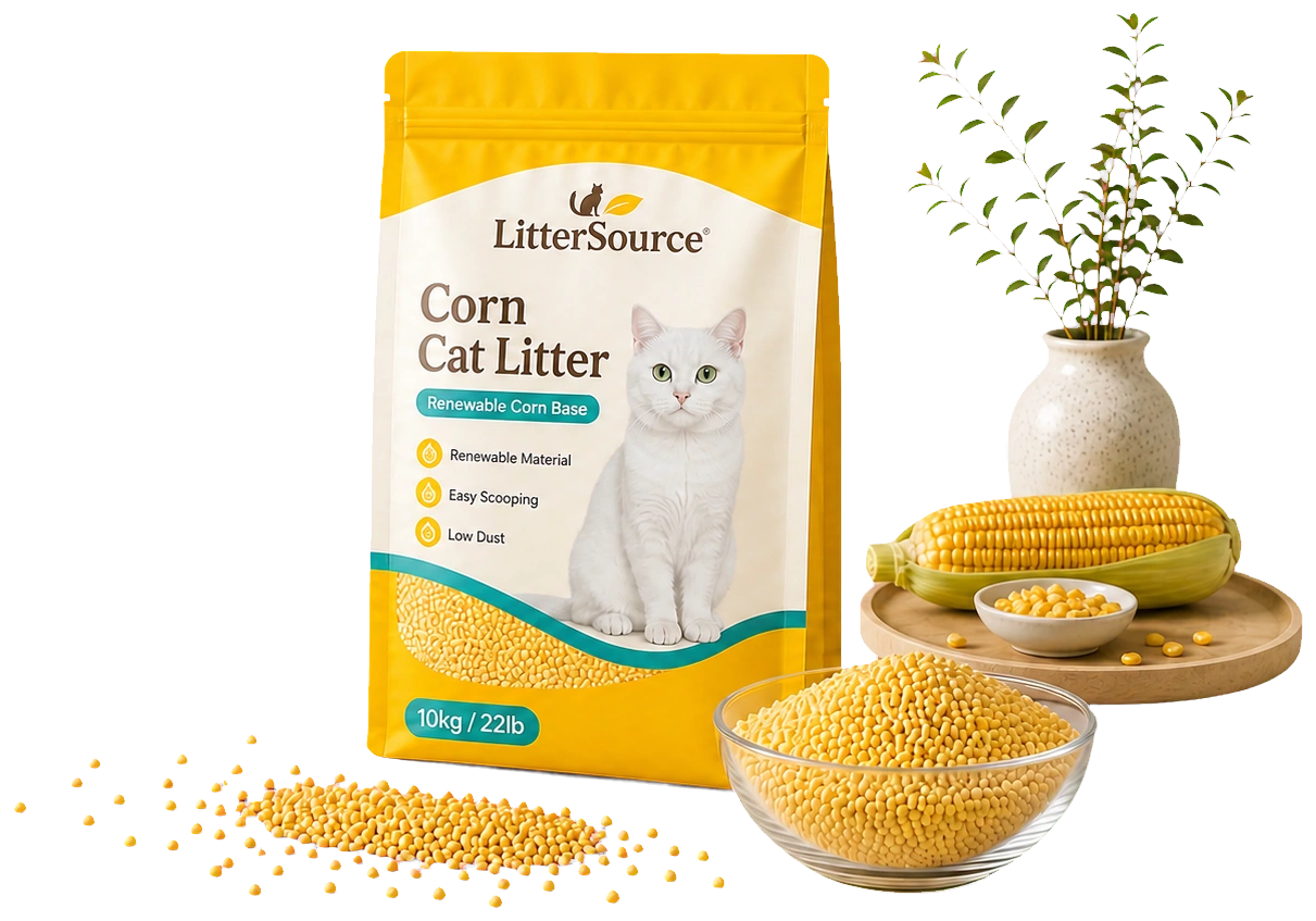 Corn cat litter private label package and renewable granules