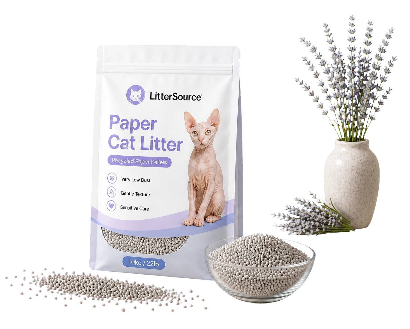 Paper cat litter private label package and recycled paper pellets