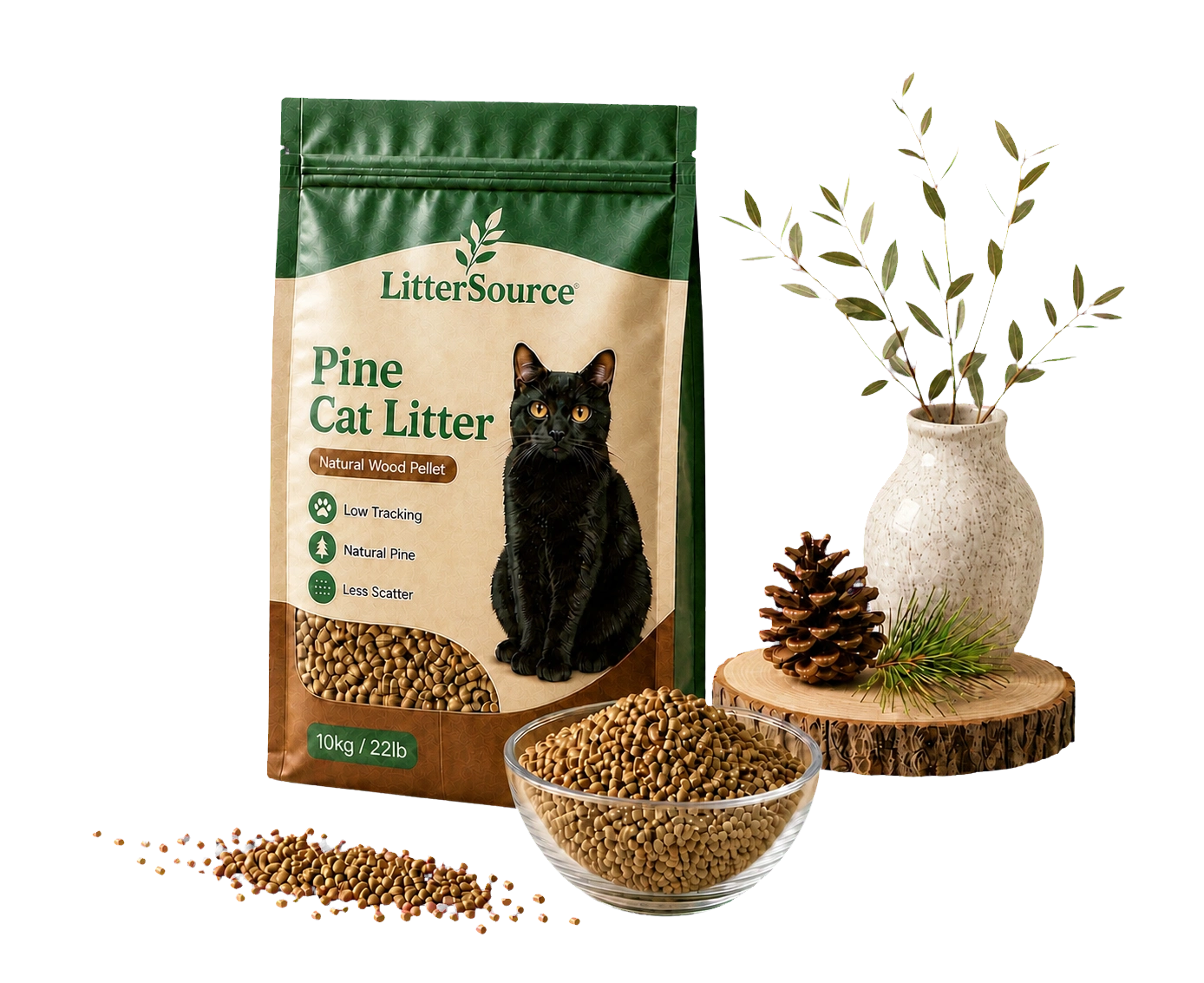 Pine cat litter private label package and wood pellets