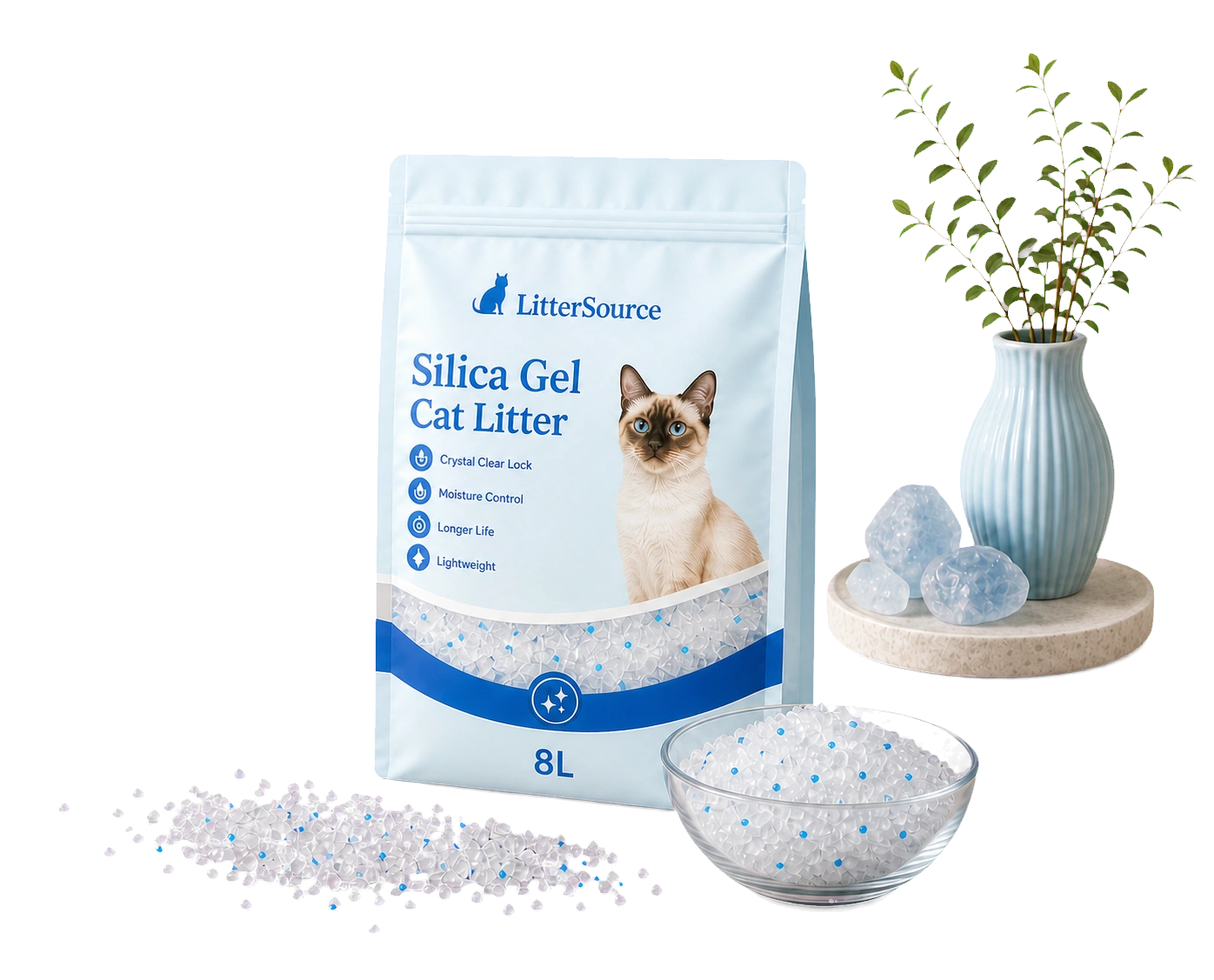 Silica gel cat litter private label package and crystal granules