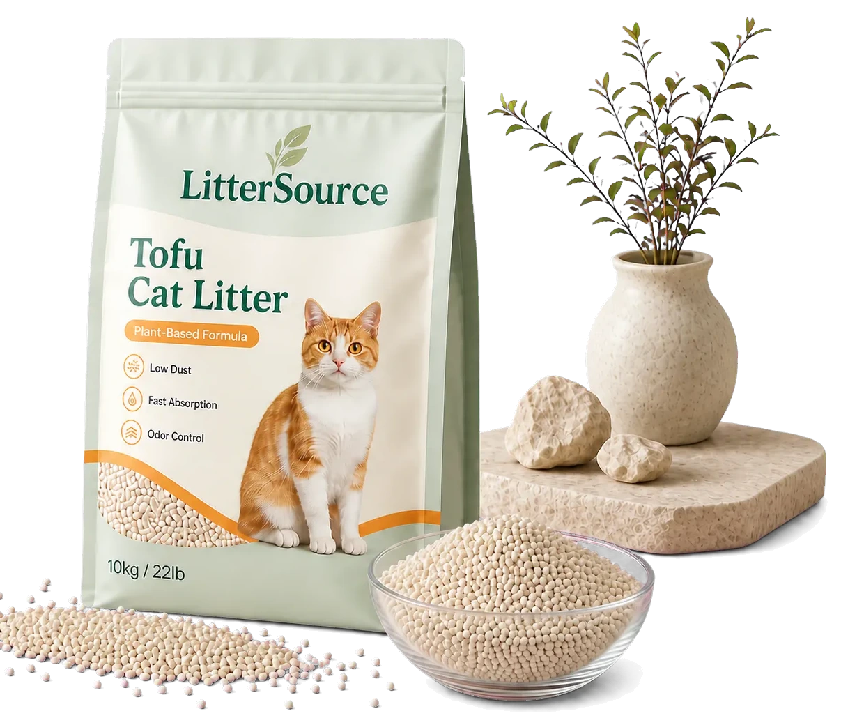 Tofu cat litter private label package and plant fiber pellets